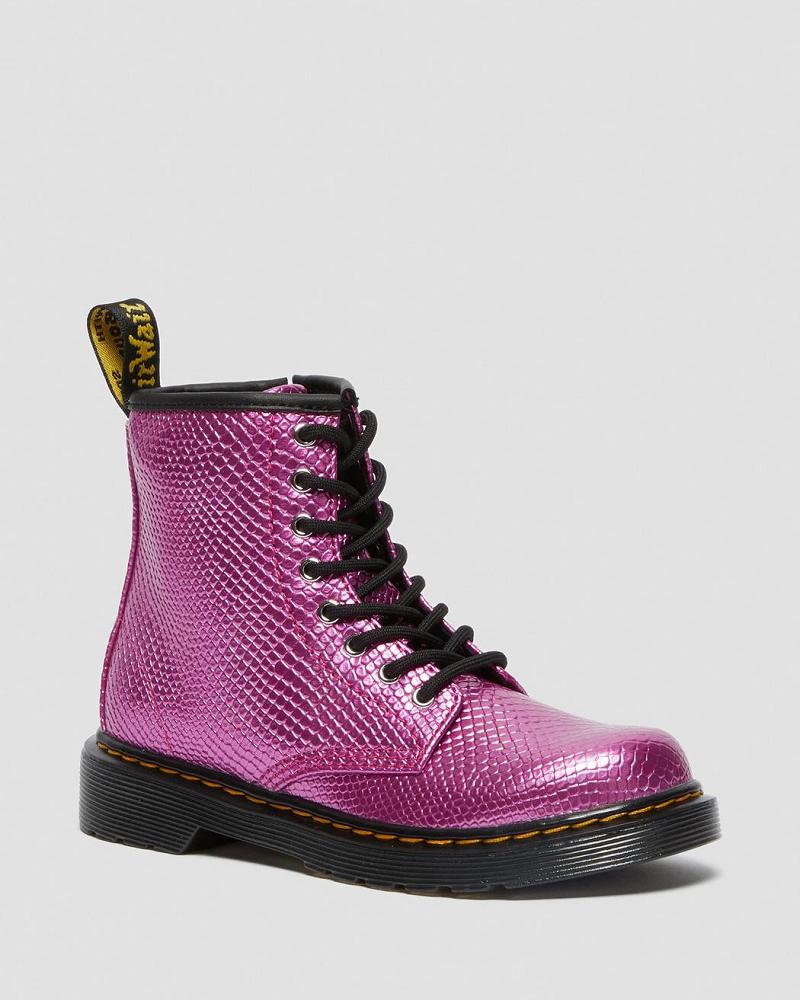 Dr Martens Junior 1460 Reptile Emboss Snørestøvler Børn Lyserød | DK 688QMA